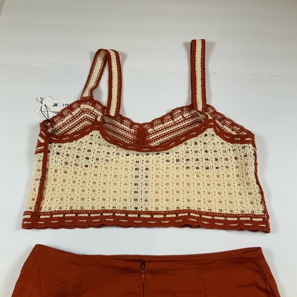 Jason Wu Women Brown & Cream Crop Top & Wrap Midi Skirt Set Size 10 MSRP $325 - Picture 9 of 10